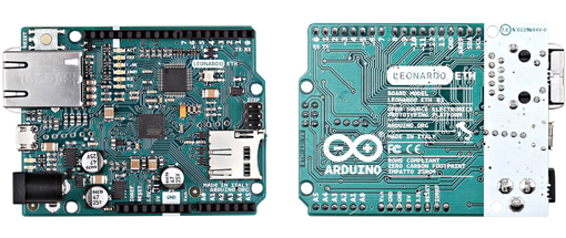 Vue de dessus et de dessous de la platine Arduino Leonardo Ethernet