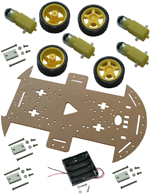 Détail du contenu de la base robotique à 4 roues motrices ROB-OL2