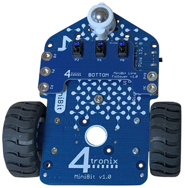 Le capteur suiveur de ligne MBLINE monté sur une base MiniBit