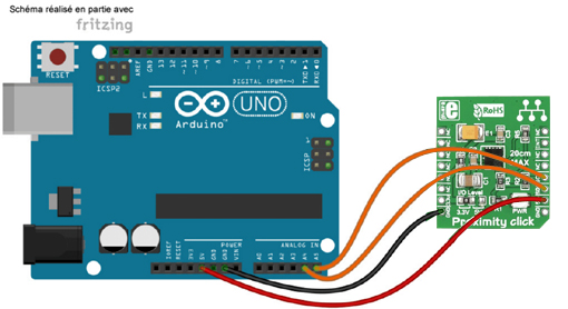 Schéma de câblage entre l'arduino et le module Proximity Click