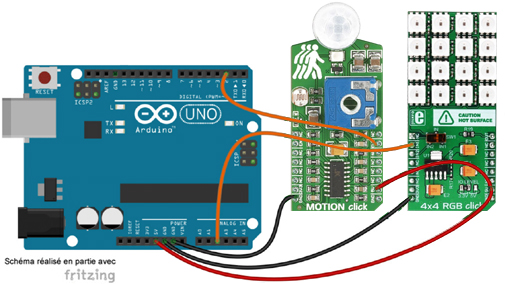 Schéma de câblage entre l'arduino et le module Click Board Air Quality 2 click