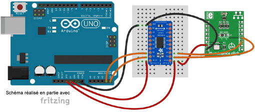 Schéma de câblage entre l'arduino et le module Click Board MIKROE-1688