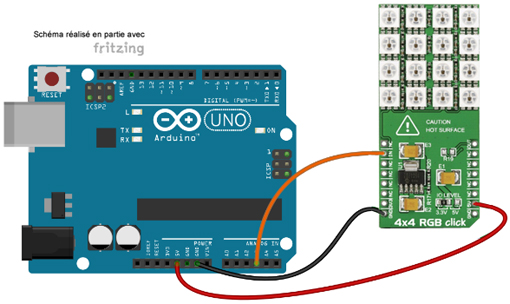 Schéma de câblage entre l'arduino et le module MIKROE-1993