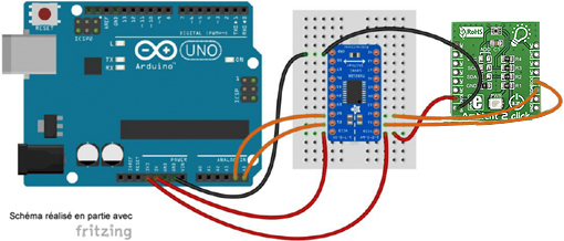 Schéma de câblage entre l'arduino et le module Color 2 Click Board