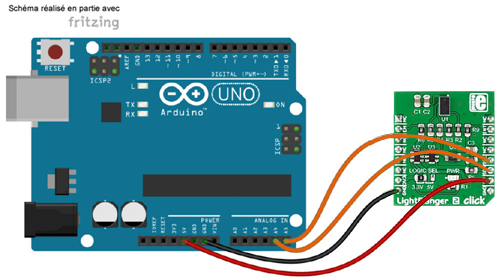 Schéma de câblage entre l'arduino et le module LighRanger 2