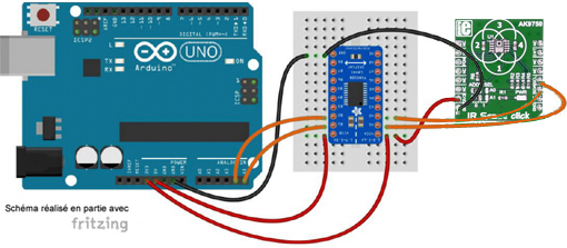 Schéma de câblage entre l'arduino et le module IR Sense Click