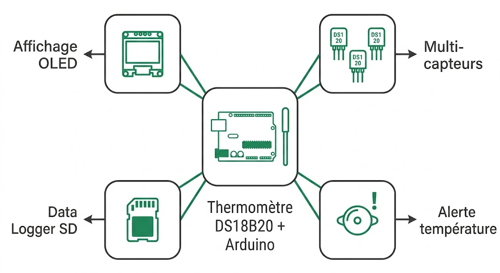 Variantes et extensions du projet thermomètre DS18B20 Arduino