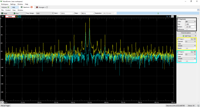 Fonction analyseur de spectre de l'Analog Discovery Studio