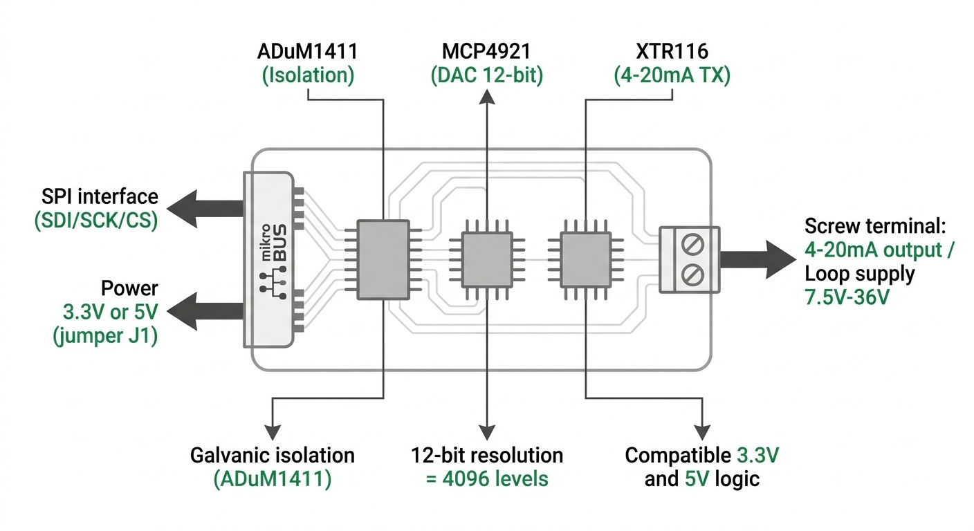 Spécifications visuelles du module 4-20mA T Click MIKROE-1296