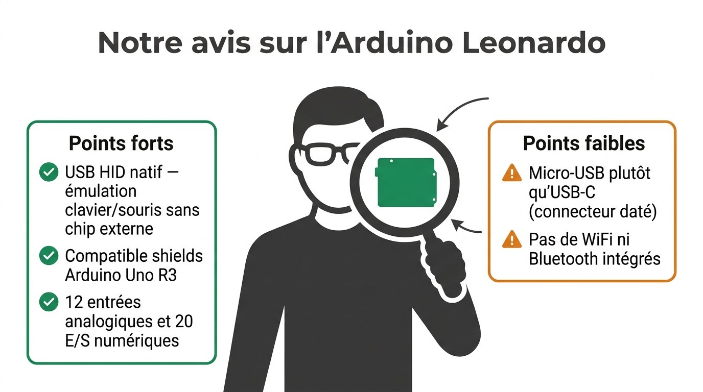Avis expert Lextronic sur l'Arduino Leonardo — points forts et points faibles