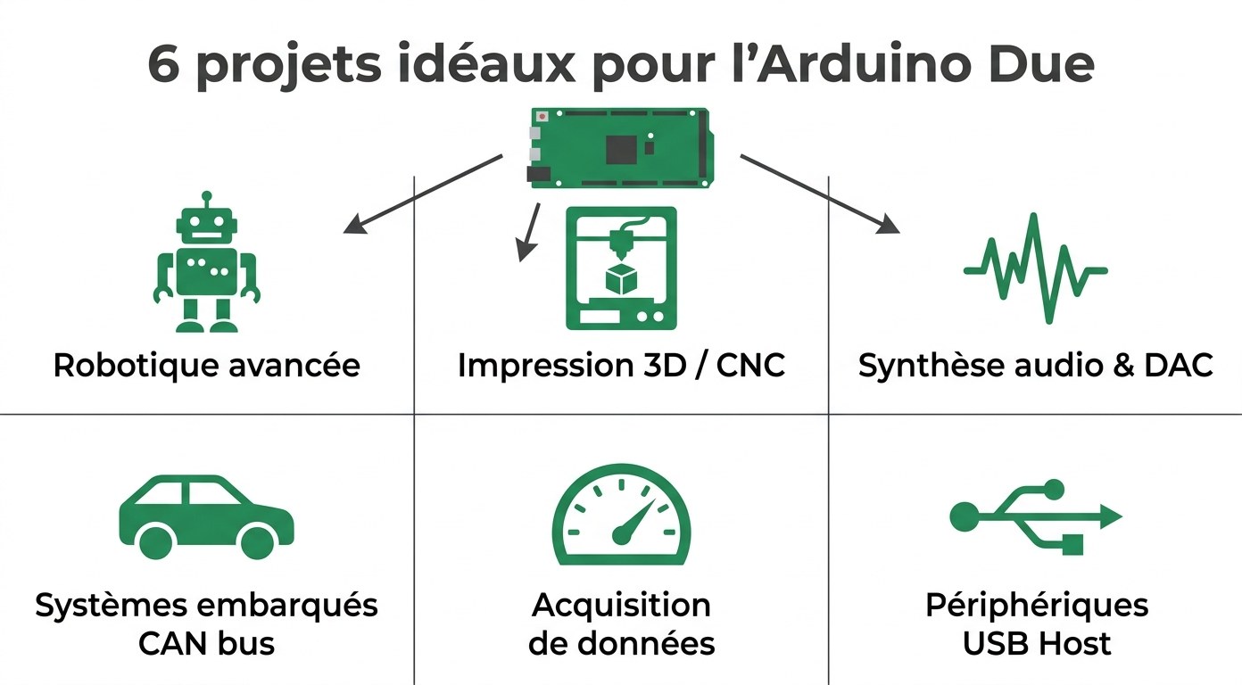 Six projets idéaux pour l'Arduino Due — robotique, CNC, audio, CAN, acquisition, USB