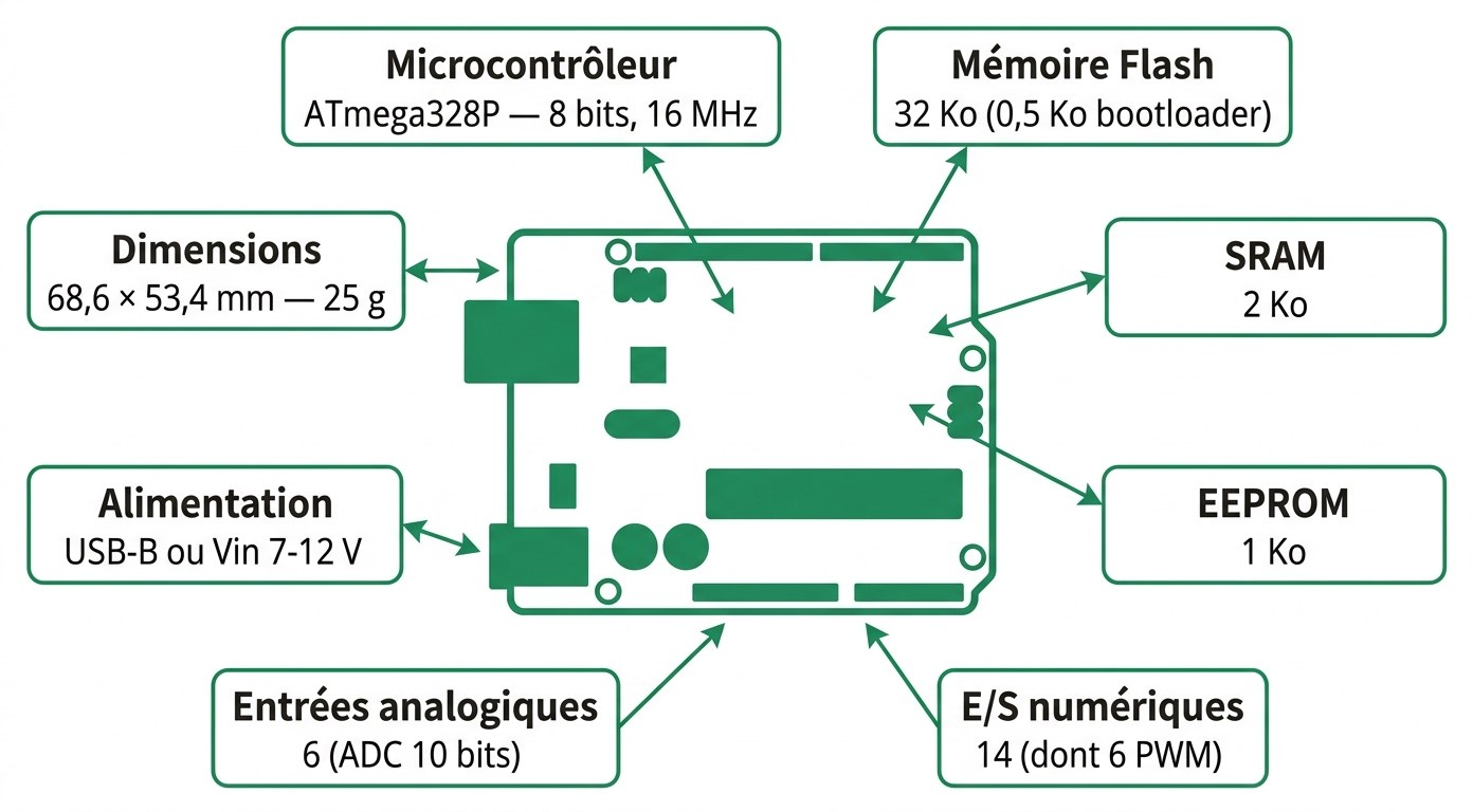 Spécifications visuelles de la carte Arduino UNO Rev3 A000066