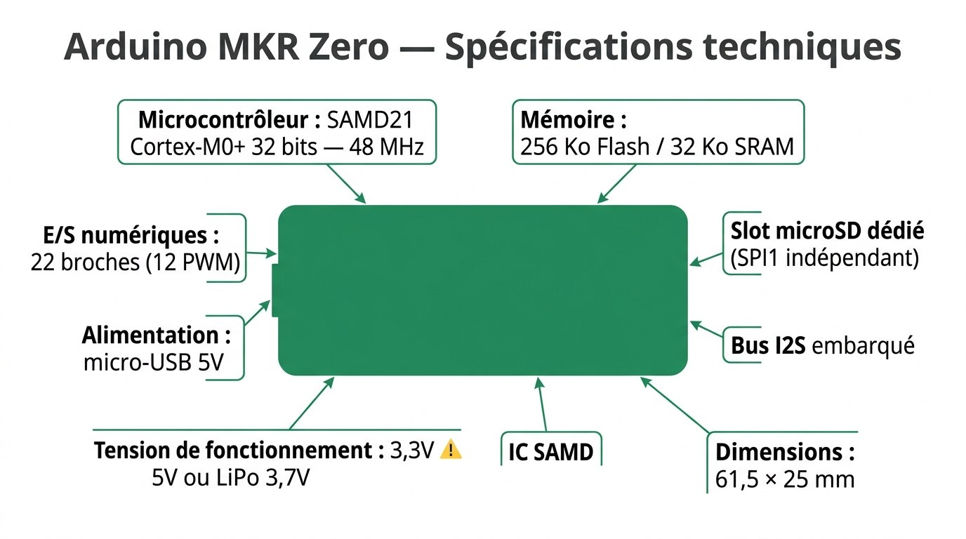 Spécifications techniques de l'Arduino MKR Zero ABX00012