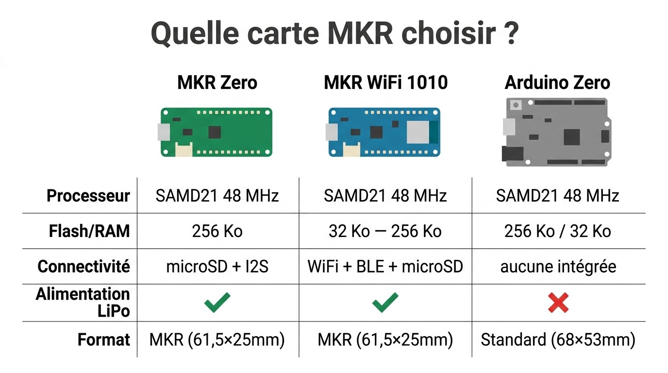 Comparaison Arduino MKR Zero vs MKR WiFi 1010 vs Arduino Zero