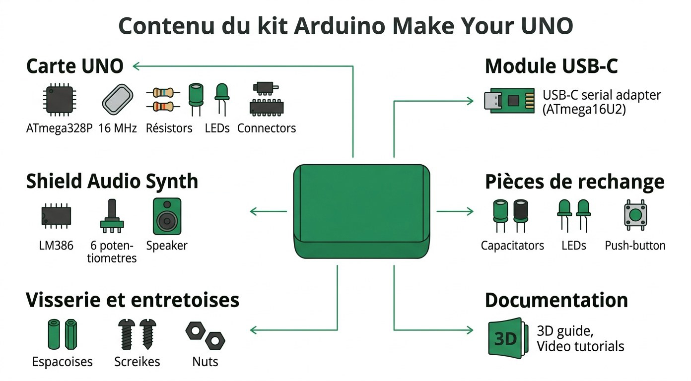 Contenu complet du kit Arduino Make Your UNO AKX00037