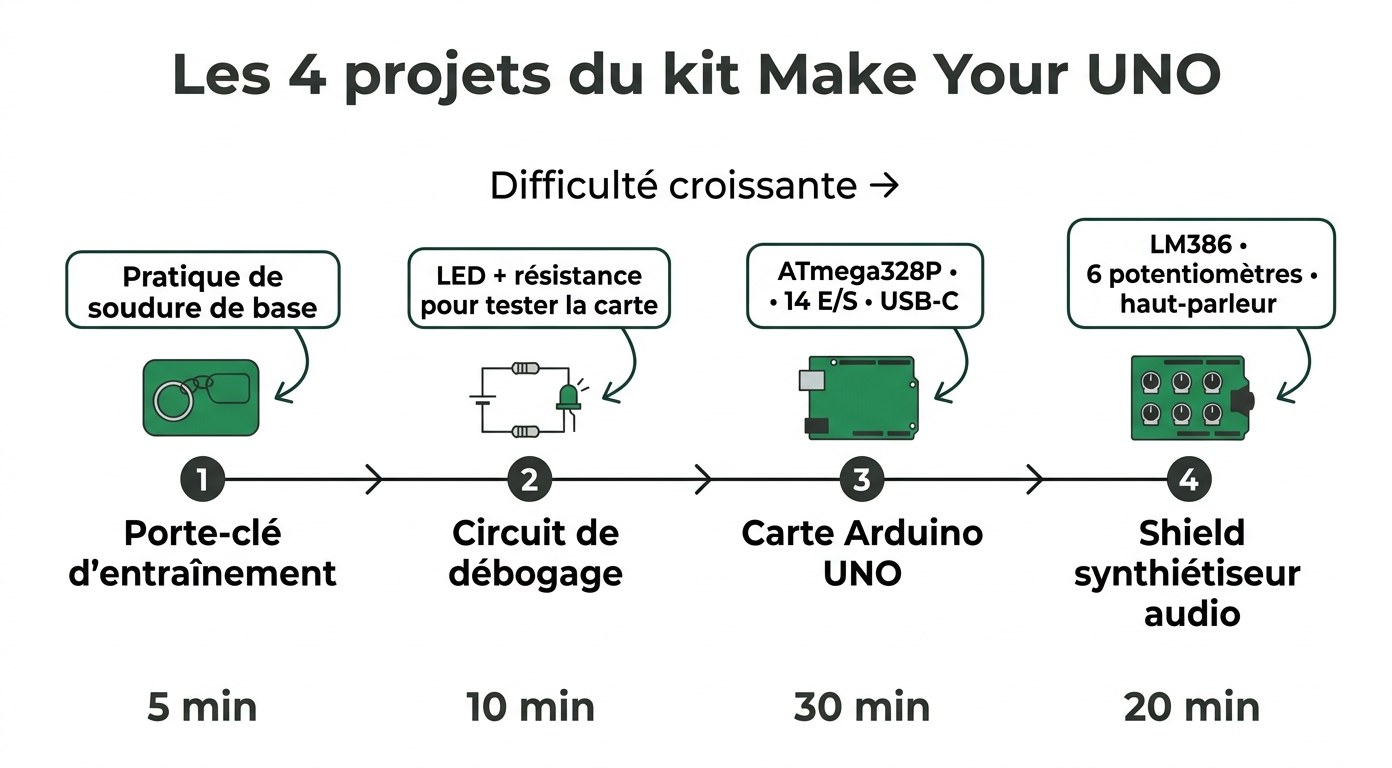 Les quatre projets progressifs du kit Make Your UNO