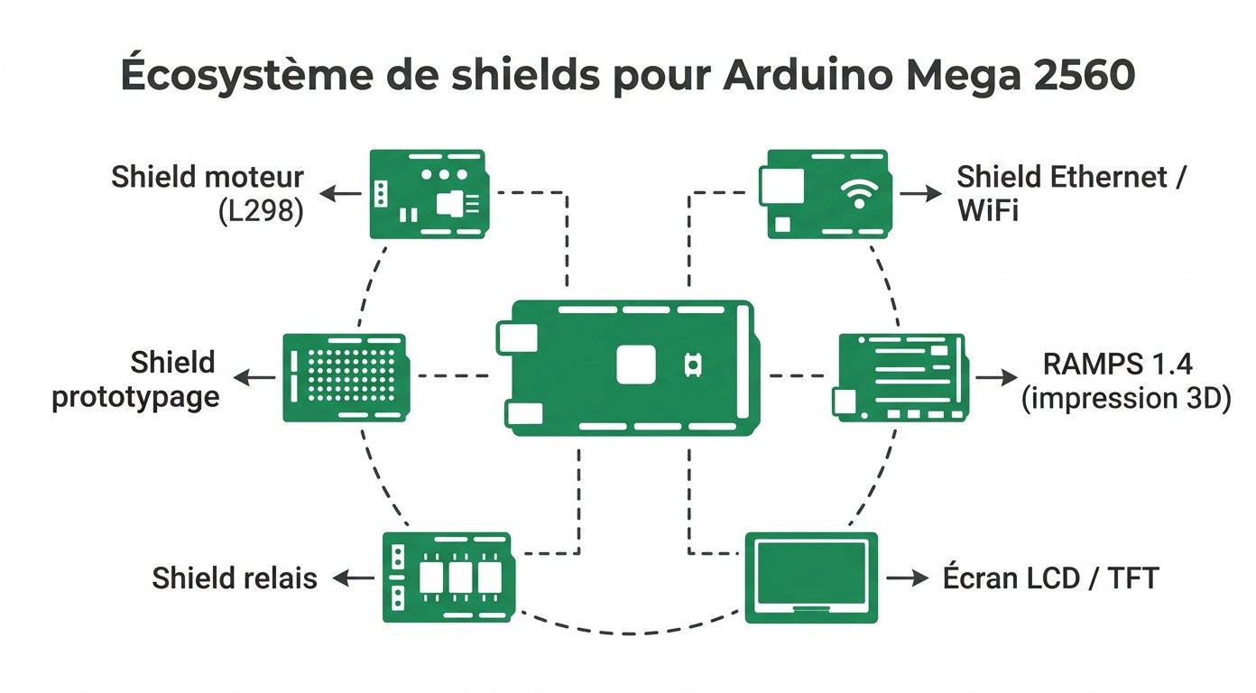 Écosystème de shields compatibles avec l'Arduino Mega 2560
