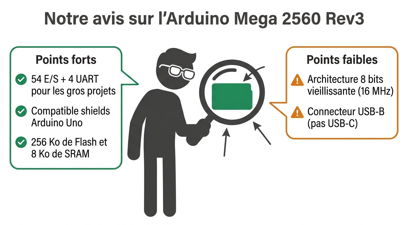 Notre avis expert sur l'Arduino Mega 2560 Rev3 — points forts et points faibles