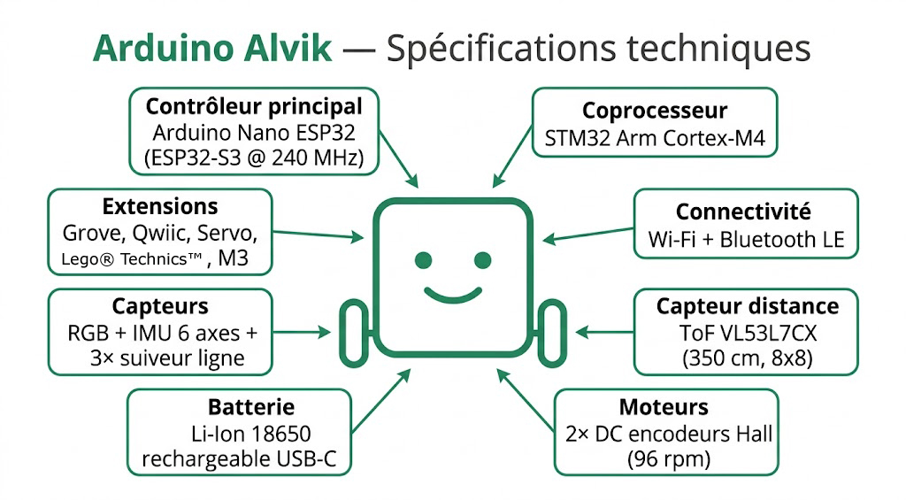 Spécifications techniques du robot Arduino Alvik AKX00066