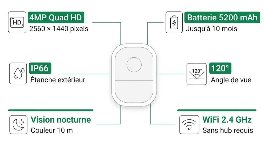 Spécifications visuelles de la caméra extérieure WiFi Nedis WIFICBO32WT