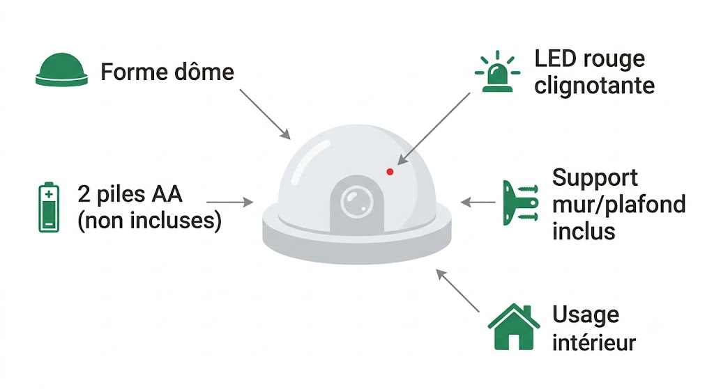 Spécifications visuelles de la caméra de sécurité factice Nedis à dôme