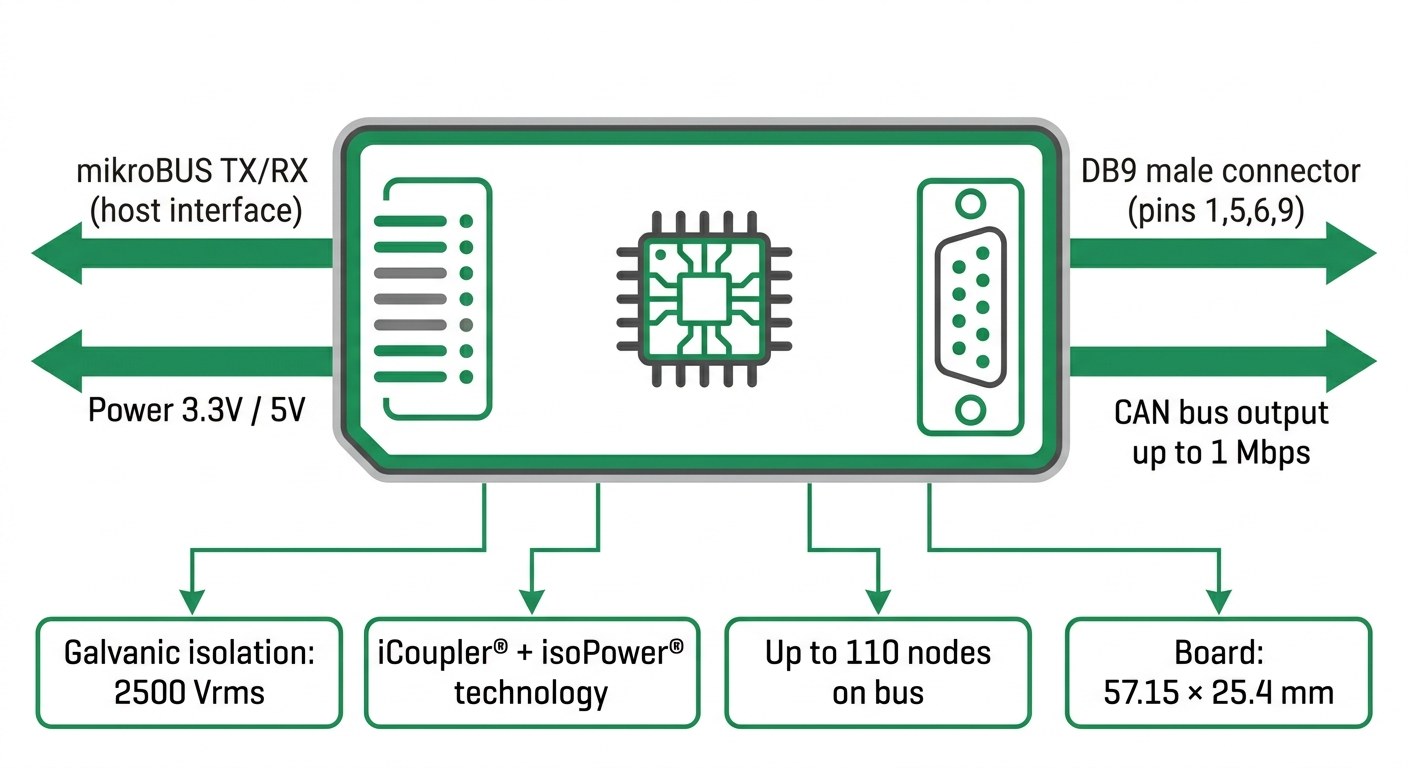 Spécifications visuelles du module CAN Isolator Click MIKROE-2627