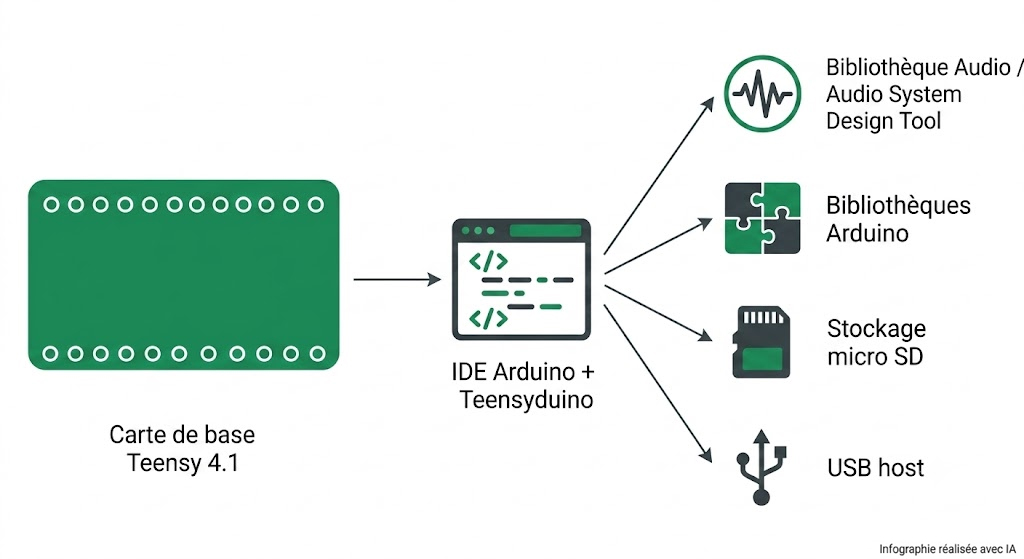 Écosystème de la carte Teensy 4.1 NE : Arduino IDE, Teensyduino, bibliothèques et matériel compatible