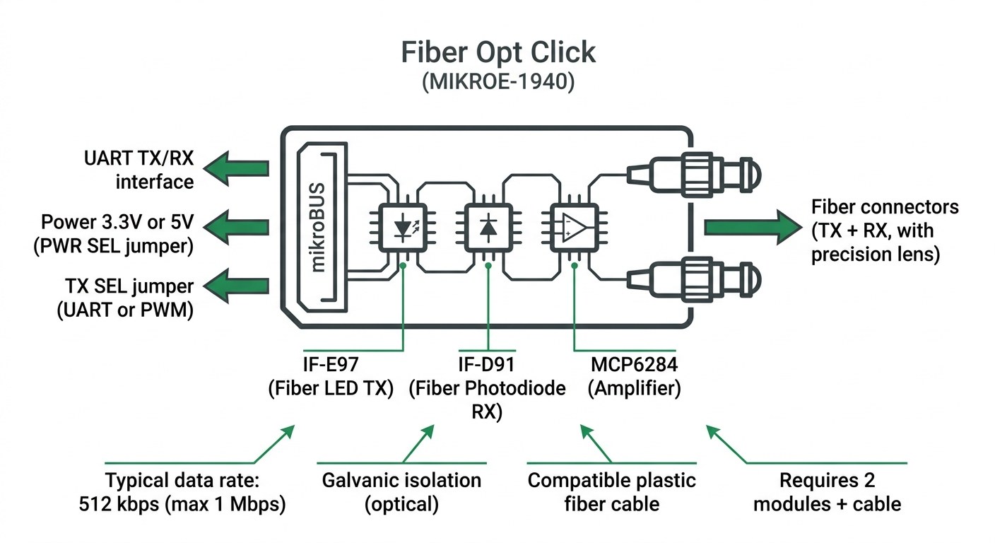 Spécifications visuelles du module Fiber Opt Click MIKROE-1940