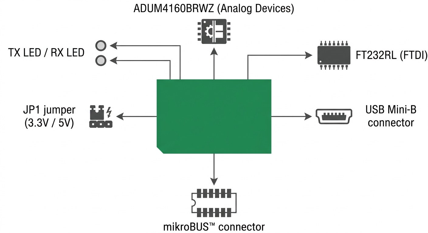 Spécifications visuelles du module USB UART 2 Click MIKROE-2674