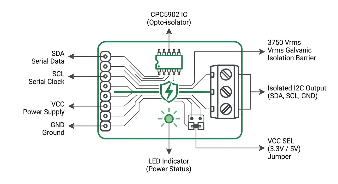 I2C Isolator 3 Click MIKROE-4467 — spécifications techniques et composants clés (CPC5902, mikroBUS, bornier I2C isolé)