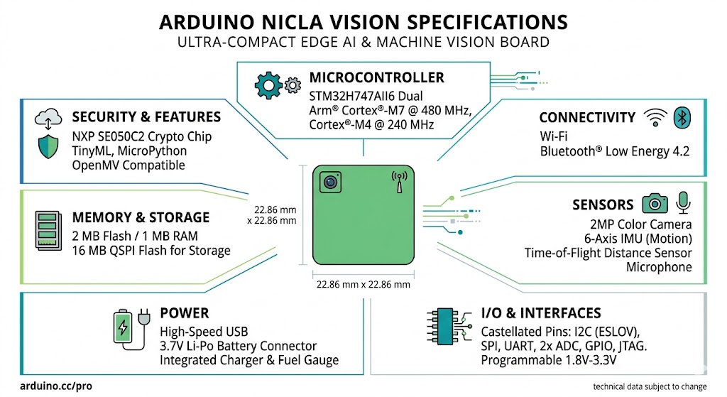 Spécifications techniques de la carte Arduino Nicla Sense ME