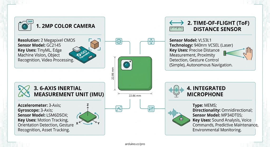 Les 4 capteurs Bosch Sensortec de la Nicla Sense ME