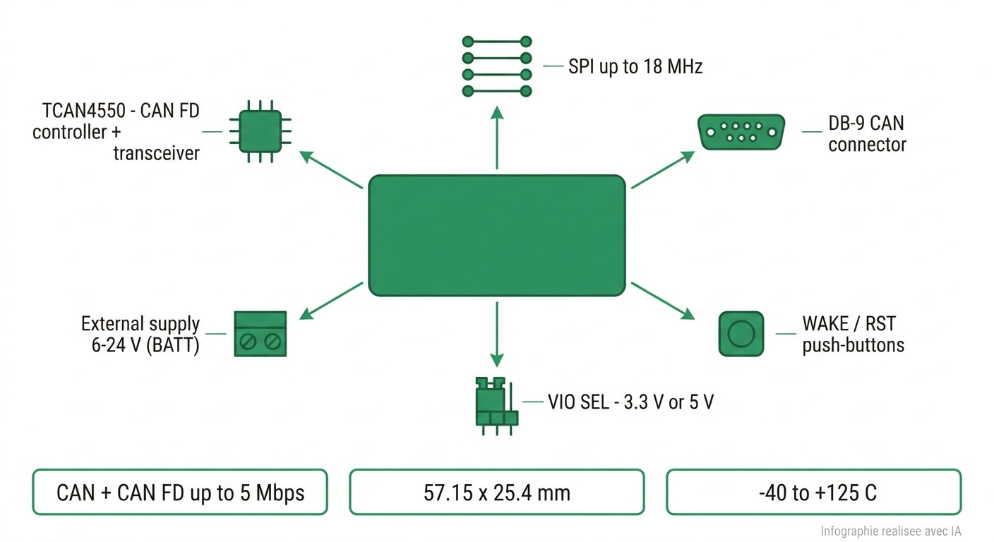 Spécifications visuelles du module CAN FD 6 Click MIKROE-4572