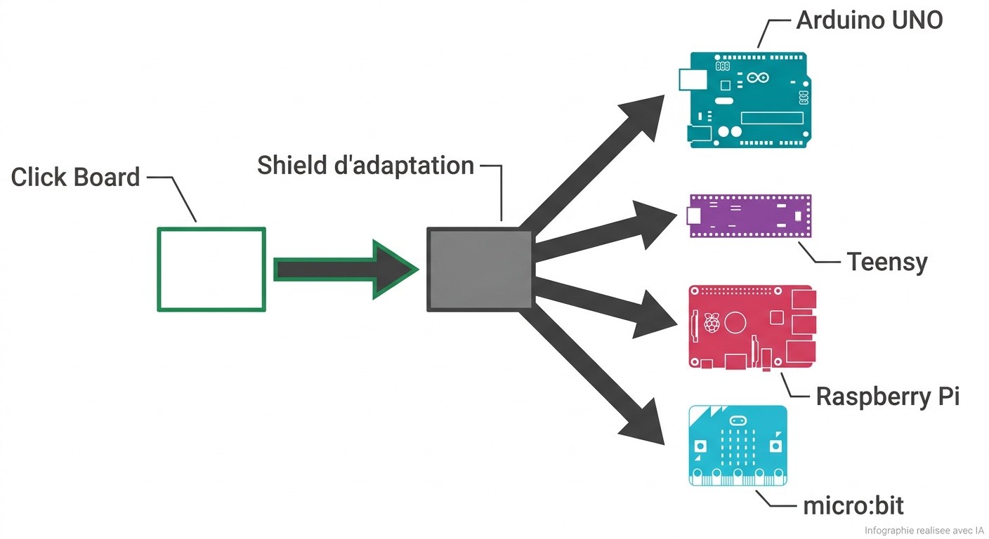 I2C Repeater Click avec shield d'adaptation pour Arduino, Raspberry Pi, micro:bit et Teensy