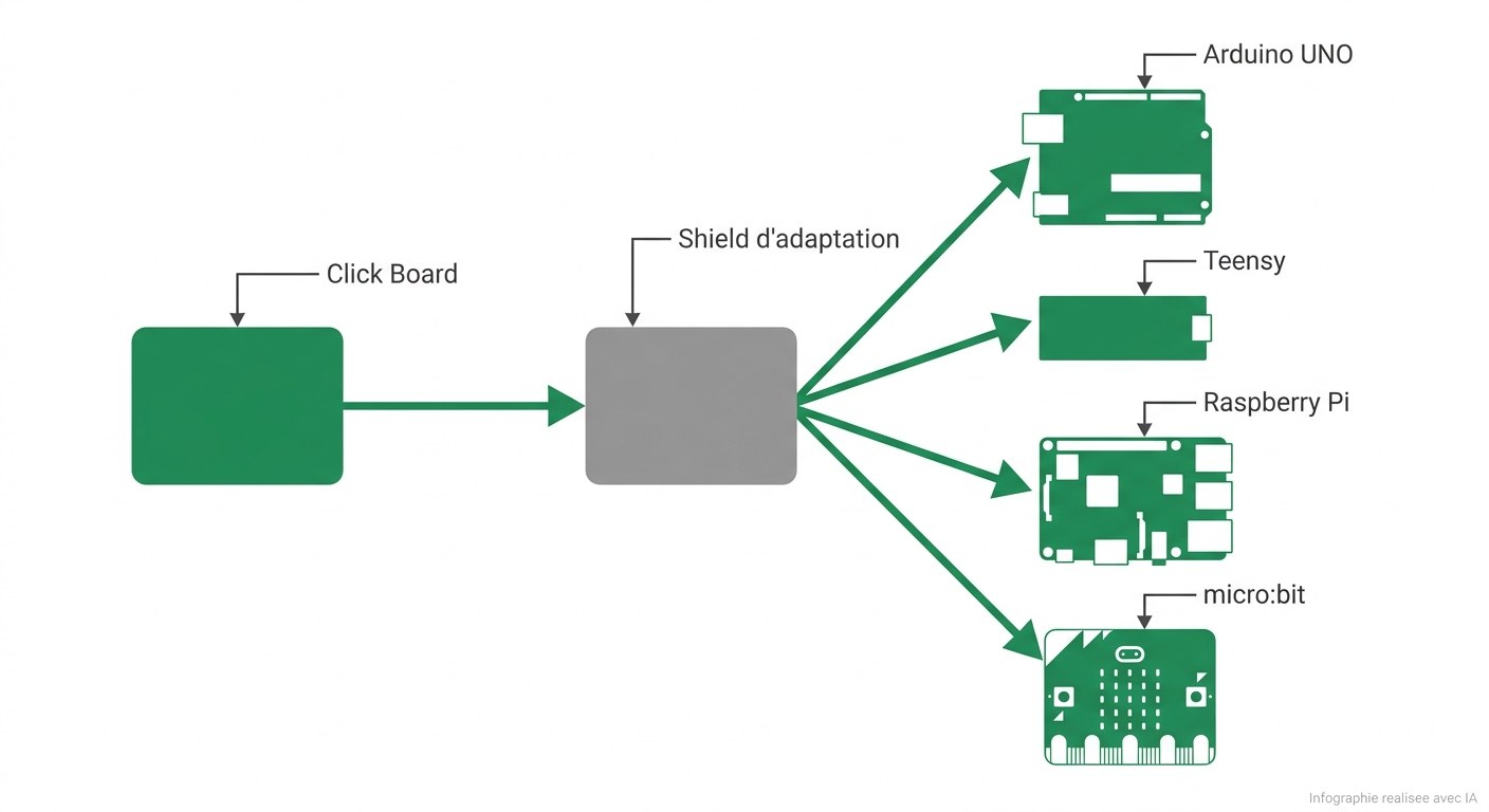 UART I2C/SPI 2 Click avec shield d'adaptation pour Arduino, Raspberry Pi, micro:bit et Teensy