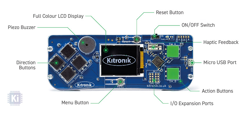 Détail de la platine Kitronik ARCADE 5311 pour MakeCode Arcade