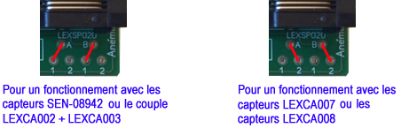 Configuration des straps en fonction du modèle de capteur utilisé