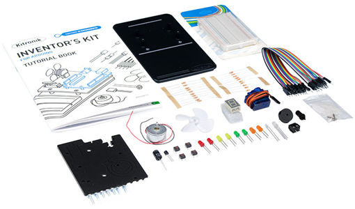 Détail du contenu de l'Inventor's kit Kitronik pour carte Arduino