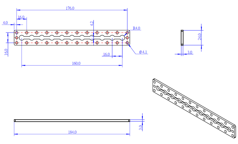 Dimensions du profilé Makeblock Plate0324-184