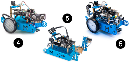 Détail des 3 autres possibilités de montage du pack Variety Gizmos pour le mbot