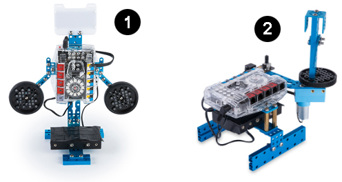 Détail des 2 possibilités de montage du pack Perception Gizmos pour le mbot ranger