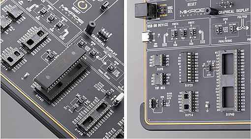 Détail des supports intégrés à la platine EasyPIC8