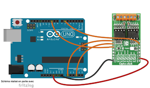 Schéma de câblage entre l'arduino et le module Click Board