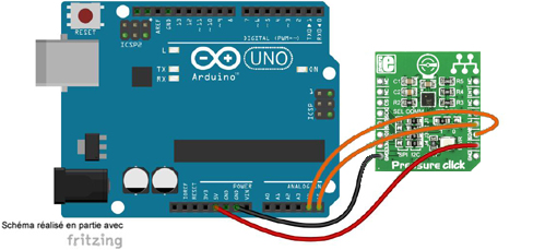 Schéma de câblage entre l'arduino et le module Click Board