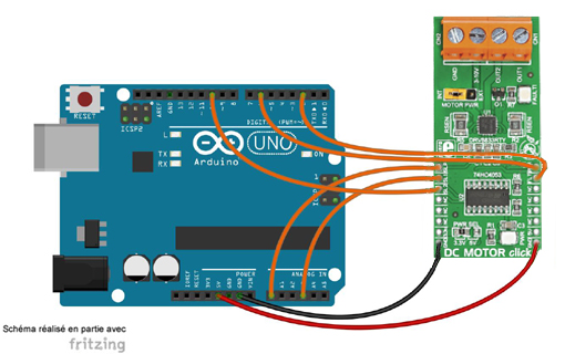 Schéma de câblage entre l'arduino et le module Click Board