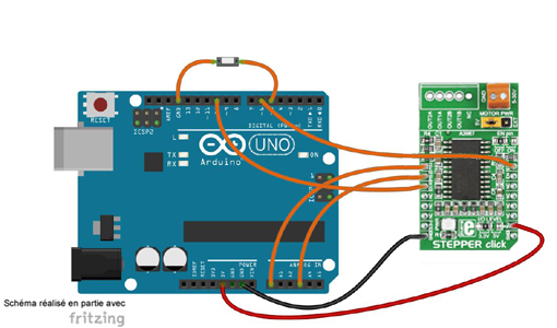 Schéma de câblage entre l'arduino et le module Click Board