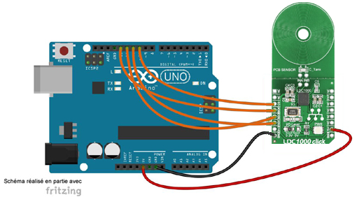 Schéma de câblage entre l'arduino et le module Click Board