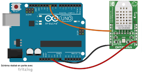 Schéma de câblage entre l'arduino et le module Click Board