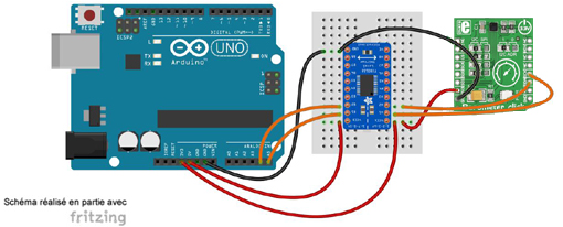 Schéma de câblage entre l'arduino et le module Click Board