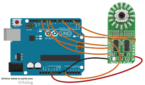 Schéma de câblage entre l'arduino et le module Click Board